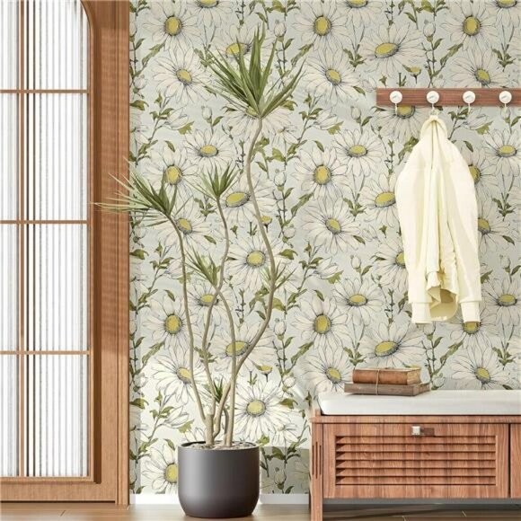 Boho Peel and Stick Wallpaper Floral Daisy Vintage Removable Vinyl Wall Decor - Picture 5 of 8